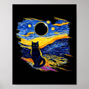 Poster Totalité Solaire Eclipse 2024 Starry Night Van Gog