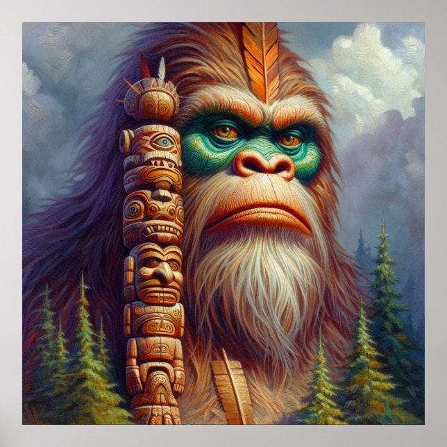 Poster Totem amérindien de Bigfoot (Devant)