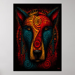 Poster Totem de chien primal Art abstrait – Expressionnis