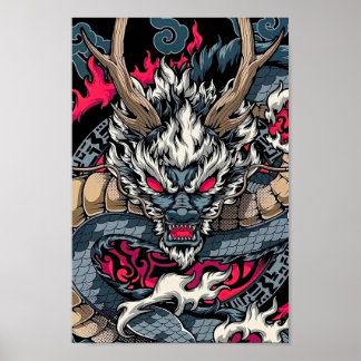 Poster totem de dragon chinois, tatouage