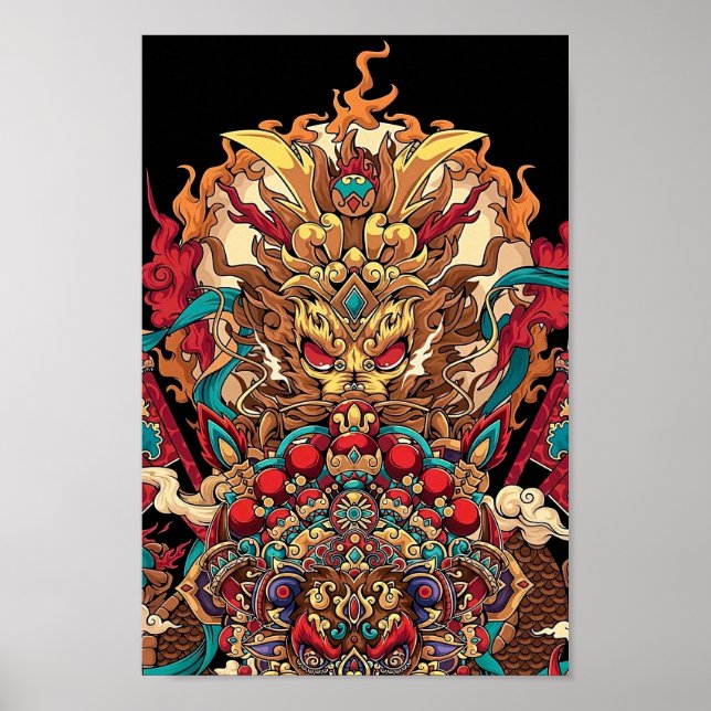 Poster totem de dragon chinois, tatouage (Devant)