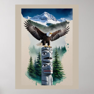 Poster Totem haïda et aigle chauve