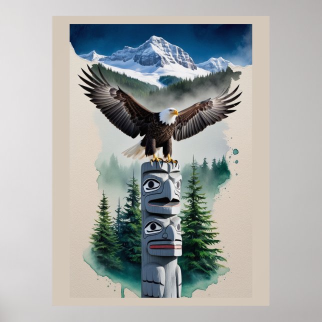 Poster Totem haïda et aigle chauve (Devant)