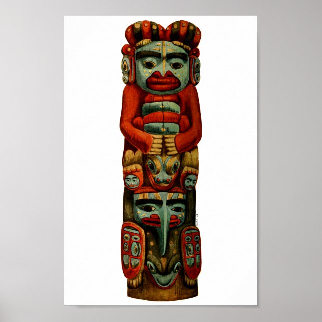 Poster Totem indien tribal amérindien Pole Spirituel (Devant)