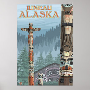 Poster Totem Poles de l'Alaska - Juneau, Alaska