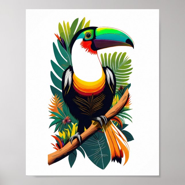 Poster Toucan assis sur une branche dans la jungle (Devant)