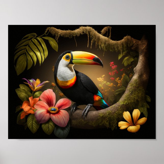 Poster Toucan dans la forêt tropicale (Devant)