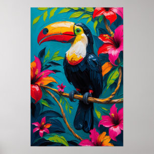 Poster Toucan Tropical avec Fleurs Vibrantes