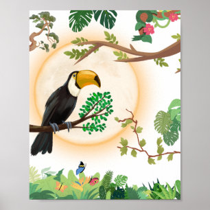 Poster Toucan Tropical Oiseau & Feuilles de Jungle Aesthe