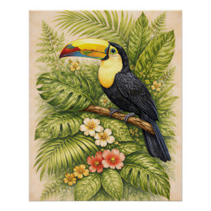 Poster Toucan vibrant jungle botanique floral exotique 