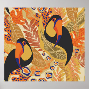 Poster Toucans sur branches, motif tropical sans soudure.