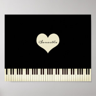 Poster Touches de piano et coeur Personnalisé