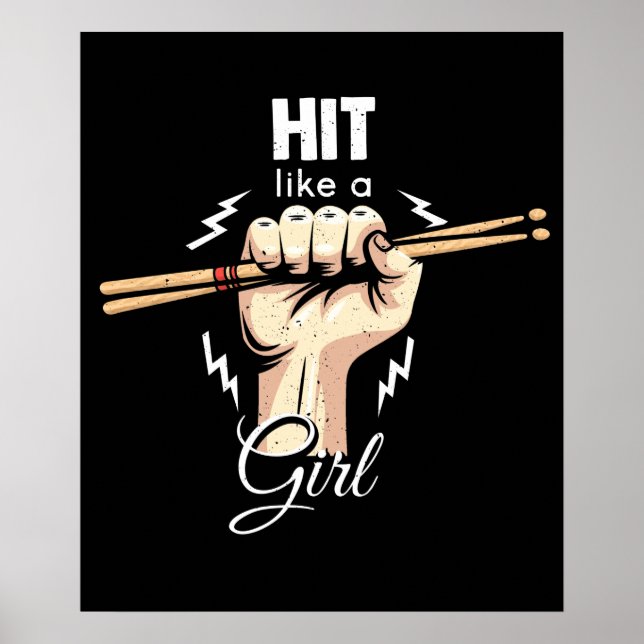 Poster Touchez comme une fille Drummer et un bâton de tam (Devant)