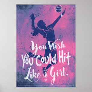 Poster Touchez comme une fille Volley-ball rose 2