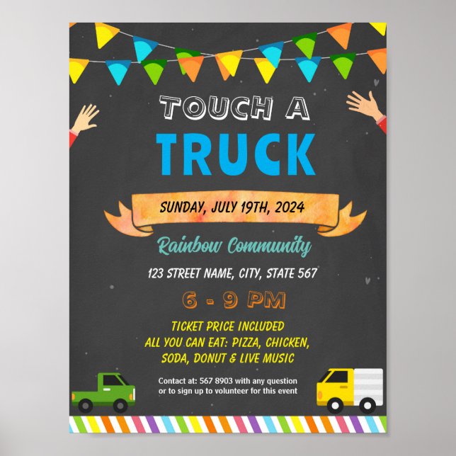 Poster Touchez un camion de collecte de fonds modifiable (Devant)