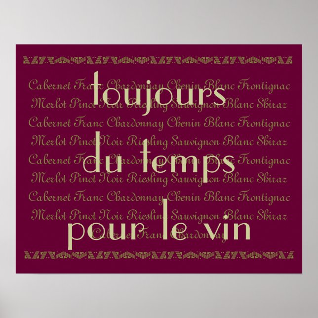 Poster "Toujours du temps pour un peu de vin" Mots frança (Devant)