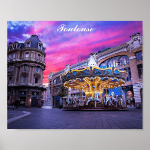 Poster Toulouse France Voyage au coucher du soleil
