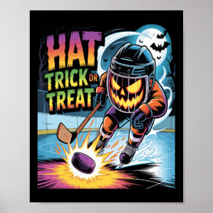 Poster Tour de chapeau ou traiter drôle de hockey sur gla