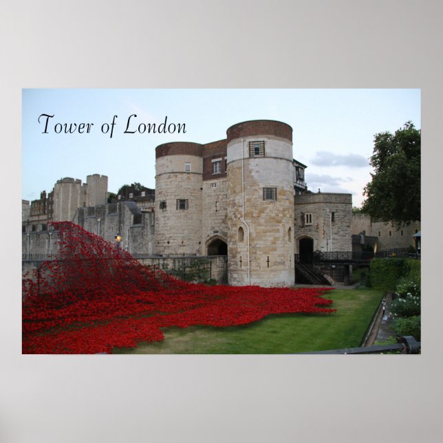 Poster Tour de Londres avec des pavots en céramique - Pos (Devant)