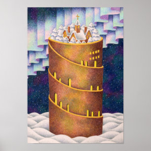 Poster Tour de neige sous l'aurore.