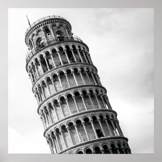 Poster Tour de Pise en noir et blanc Italie (Devant)