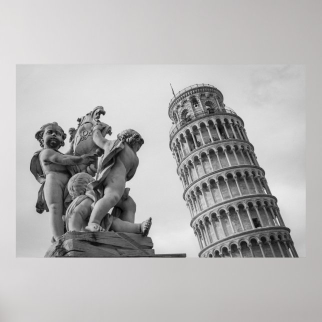 Poster Tour de Pise en noir et blanc Italie (Devant)