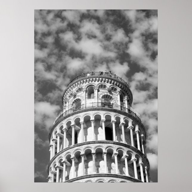 Poster Tour de Pise en noir et blanc Italie (Devant)