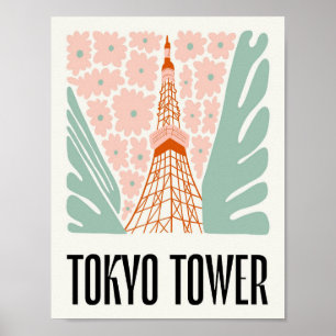Poster Tour de Tokyo Japon Voyage abstrait art floral