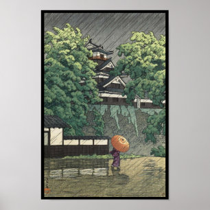 Poster Tour d'Udo, château de Kumamoto sous la pluie