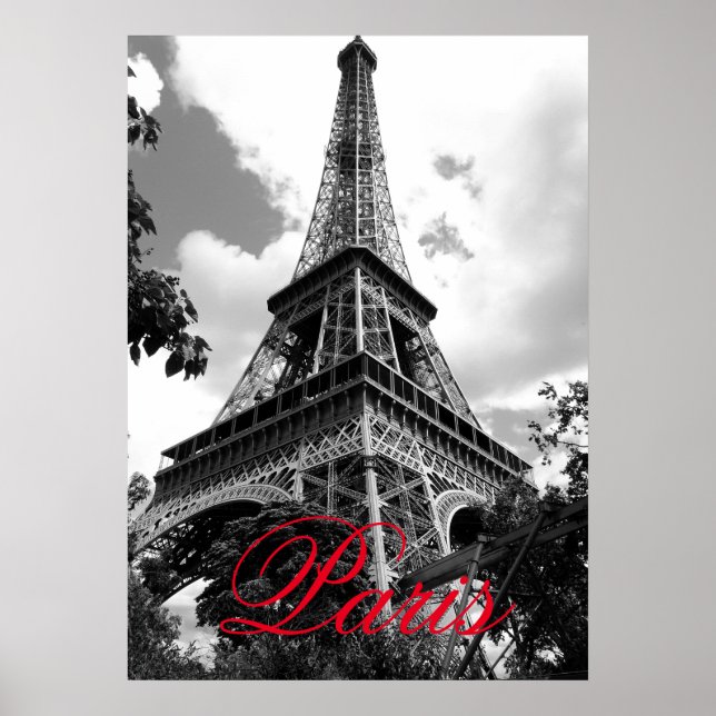 Poster Tour Eiffel à Love City Paris Noir & Blanc Rouge (Devant)