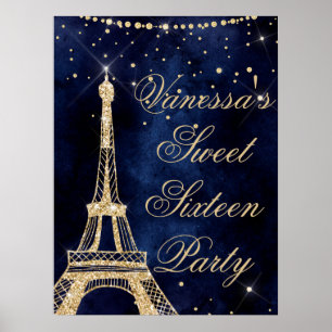 Poster Tour Eiffel chic or doux 16 signe de bienvenue