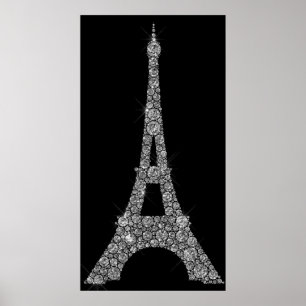 Poster Tour Eiffel Cristaux Swarovski gris argent Paris