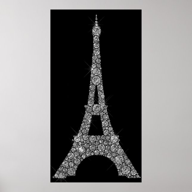 Poster Tour Eiffel Cristaux Swarovski gris argent Paris (Devant)