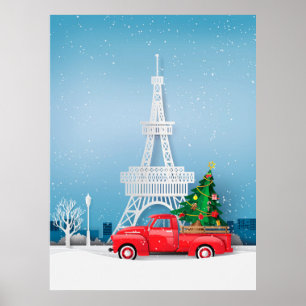 Poster Tour Eiffel de Paris Camion Rouge Noël