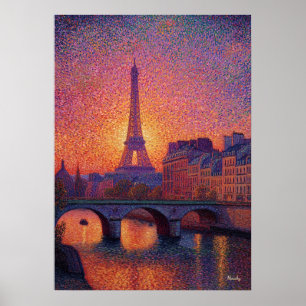 Poster Tour Eiffel de Paris Pointillisme Paysage urbain a