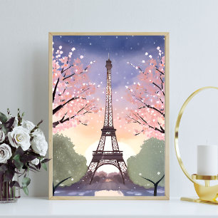 Poster Tour Eiffel en fleurs   Paris France Aquarelle