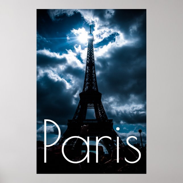 Poster Tour Eiffel en Paris bleu nuit (Devant)