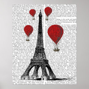 Poster Tour Eiffel et Ballons rouges à air chaud