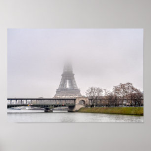 Poster Tour Eiffel et pont Bir-hakeim par jour de brumes