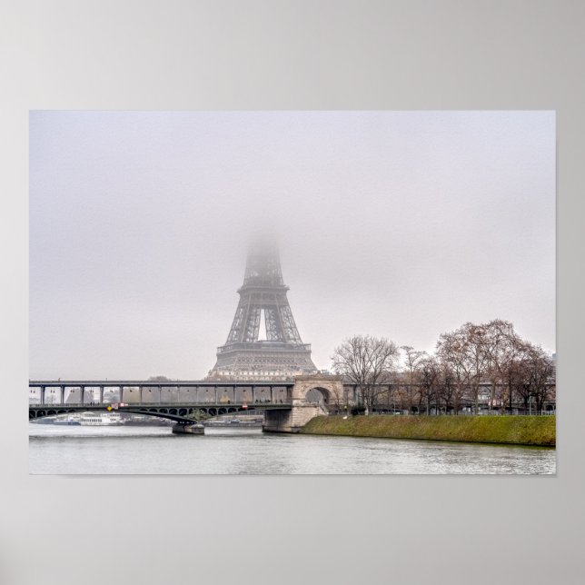 Poster Tour Eiffel et pont Bir-hakeim par jour de brumes (Devant)