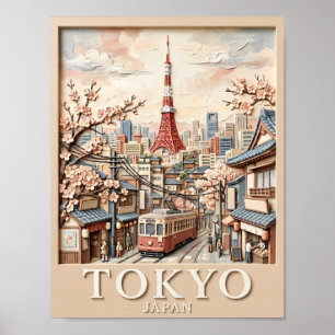Poster Tour Eiffel Japon Paysage Urbain Tokyo Sakura Voya