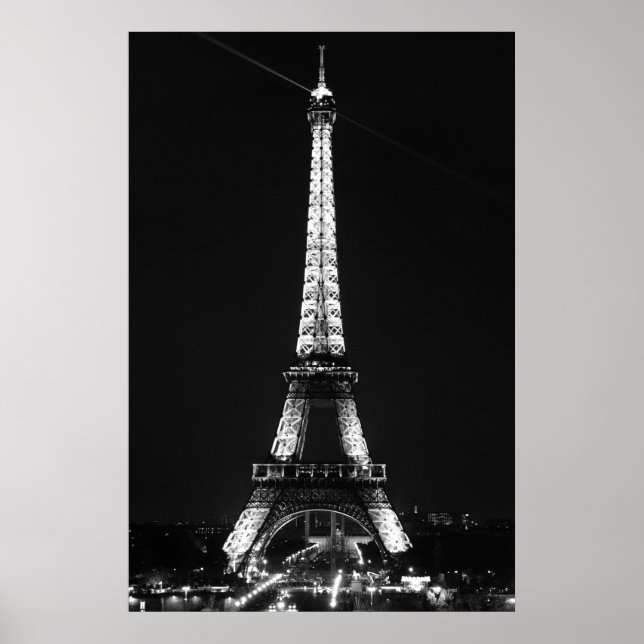 Poster Tour Eiffel Noir Blanc à Paris Nuit (Devant)