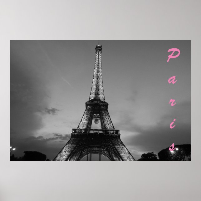 Poster Tour Eiffel Noir & Blanc à Paris Nuit (Devant)