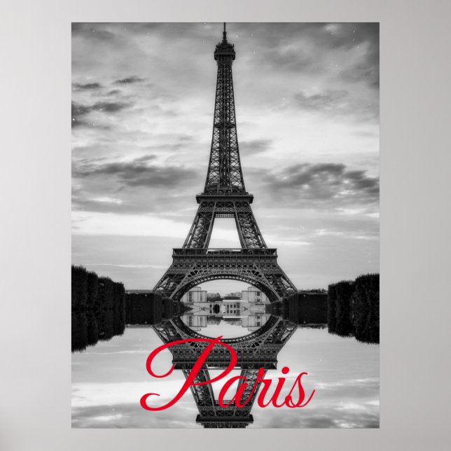 Poster Tour Eiffel Noir Blanc Paris Voyage en Europe (Devant)