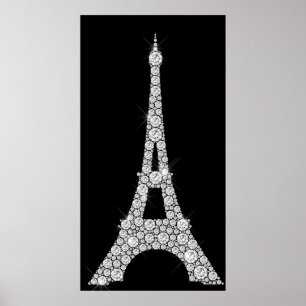 Poster Tour Eiffel Noir Blanc Swarovski Crystals Paris