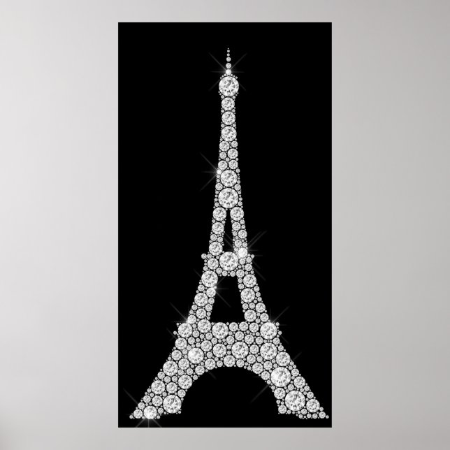 Poster Tour Eiffel Noir Blanc Swarovski Crystals Paris (Devant)