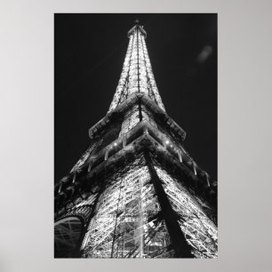 Poster Tour Eiffel noir et blanc à Paris de nuit