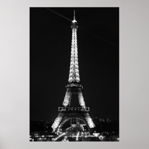 Poster Tour Eiffel noir et blanc à Paris la nuit