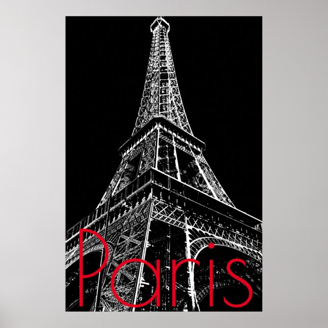 Poster Tour Eiffel noire et blanche à Paris - Œuvre d'art (Devant)