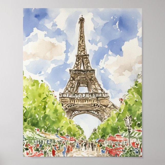 Poster Tour Eiffel Paris Aquarelle Art (Devant)